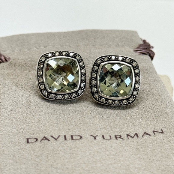 David Yurman Moonlight Ice Albion Prasiolite Diamond Earrings .925 - Picture 9 of 10